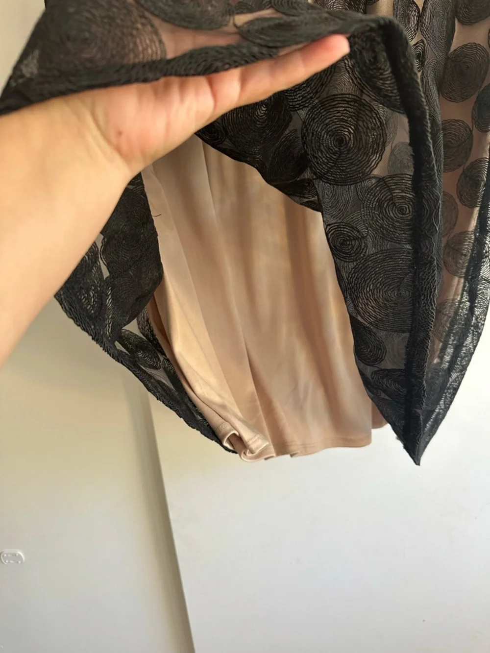 Lane Bryant Black Sheer Polka-Dot Overlay Midi Skirt with Nude Lining